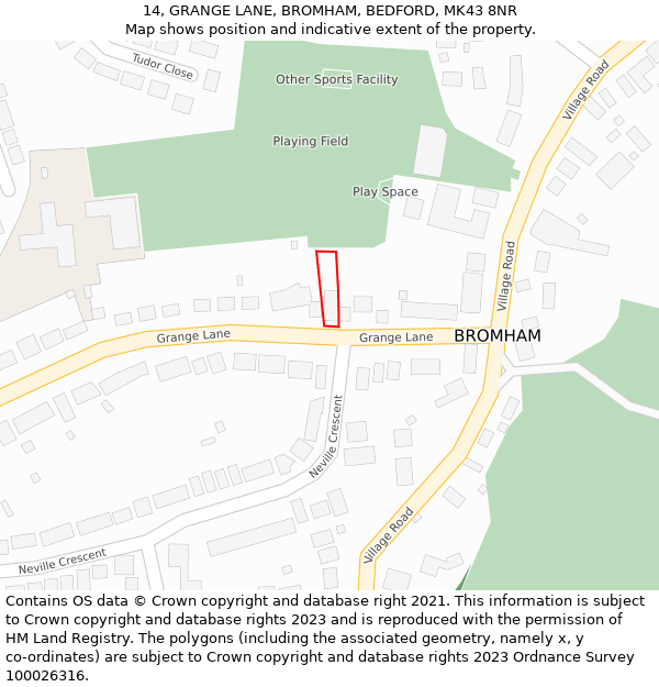 14, GRANGE LANE, BROMHAM, BEDFORD, MK43 8NR: Location map and indicative extent of plot