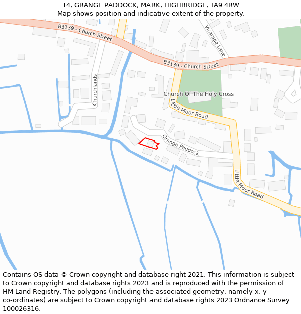 14, GRANGE PADDOCK, MARK, HIGHBRIDGE, TA9 4RW: Location map and indicative extent of plot