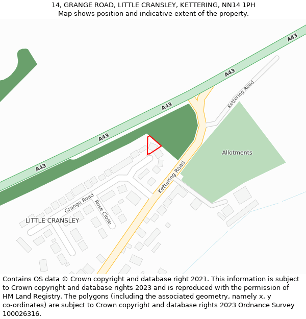 14, GRANGE ROAD, LITTLE CRANSLEY, KETTERING, NN14 1PH: Location map and indicative extent of plot