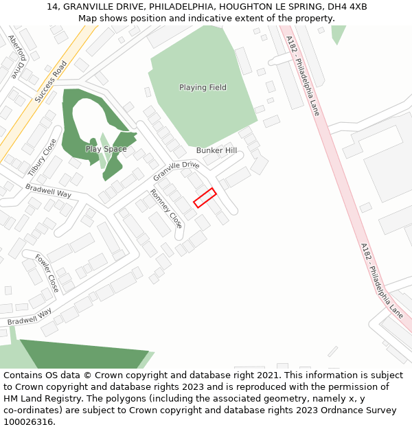 14, GRANVILLE DRIVE, PHILADELPHIA, HOUGHTON LE SPRING, DH4 4XB: Location map and indicative extent of plot