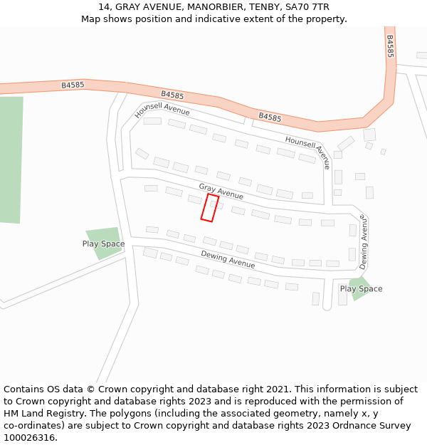 14, GRAY AVENUE, MANORBIER, TENBY, SA70 7TR: Location map and indicative extent of plot