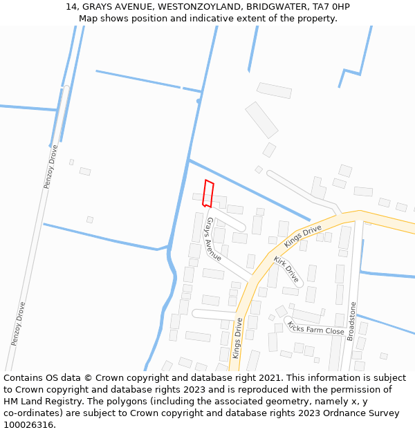 14, GRAYS AVENUE, WESTONZOYLAND, BRIDGWATER, TA7 0HP: Location map and indicative extent of plot