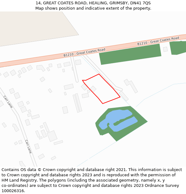 14, GREAT COATES ROAD, HEALING, GRIMSBY, DN41 7QS: Location map and indicative extent of plot