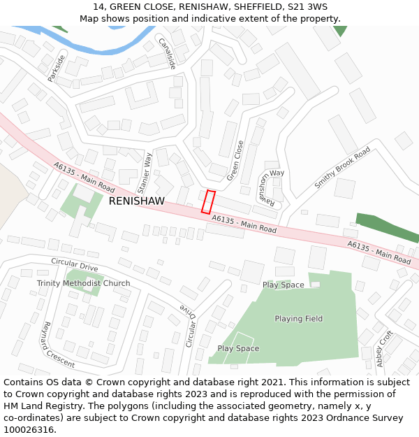 14, GREEN CLOSE, RENISHAW, SHEFFIELD, S21 3WS: Location map and indicative extent of plot