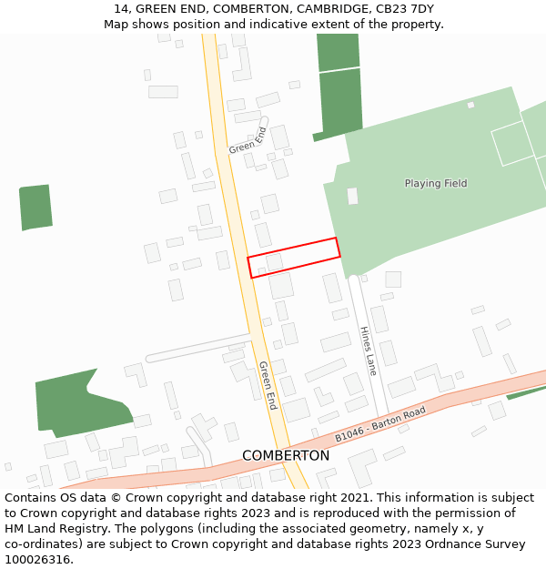 14, GREEN END, COMBERTON, CAMBRIDGE, CB23 7DY: Location map and indicative extent of plot