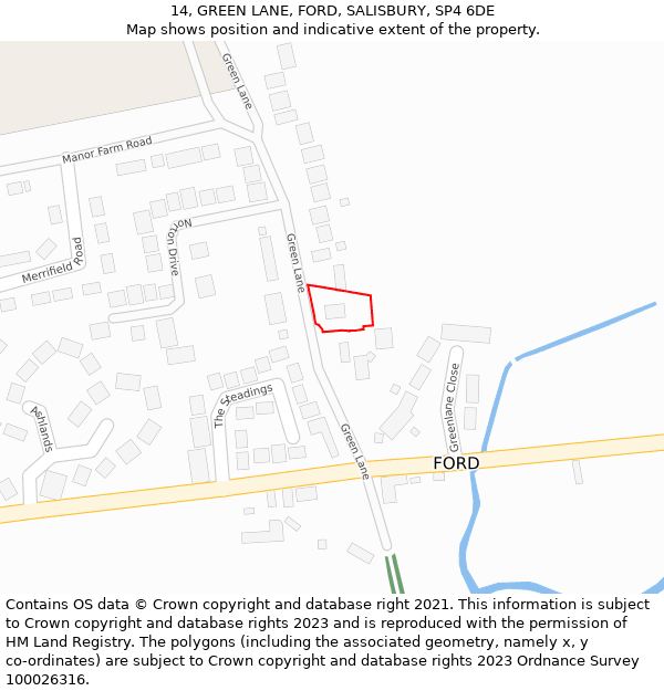 14, GREEN LANE, FORD, SALISBURY, SP4 6DE: Location map and indicative extent of plot