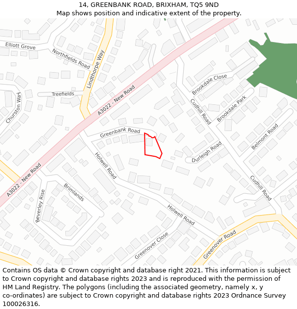 14, GREENBANK ROAD, BRIXHAM, TQ5 9ND: Location map and indicative extent of plot