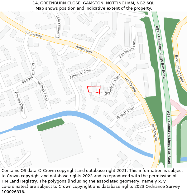 14, GREENBURN CLOSE, GAMSTON, NOTTINGHAM, NG2 6QL: Location map and indicative extent of plot