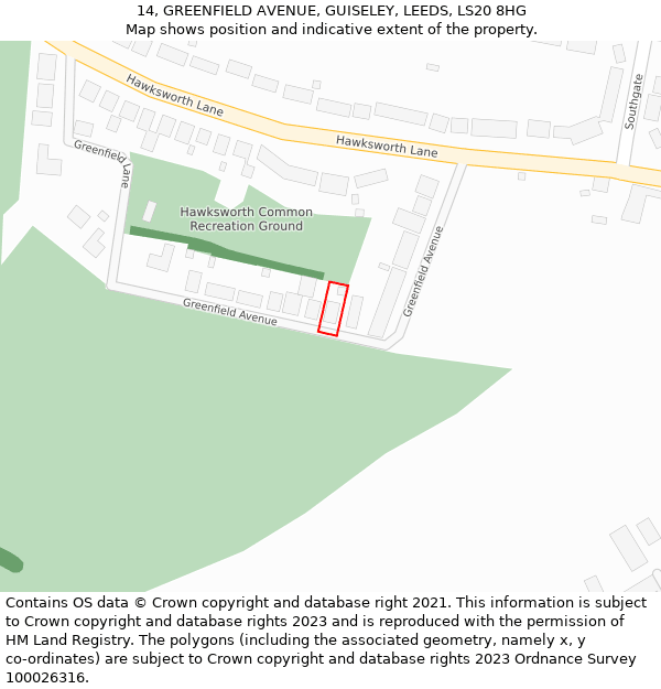 14, GREENFIELD AVENUE, GUISELEY, LEEDS, LS20 8HG: Location map and indicative extent of plot