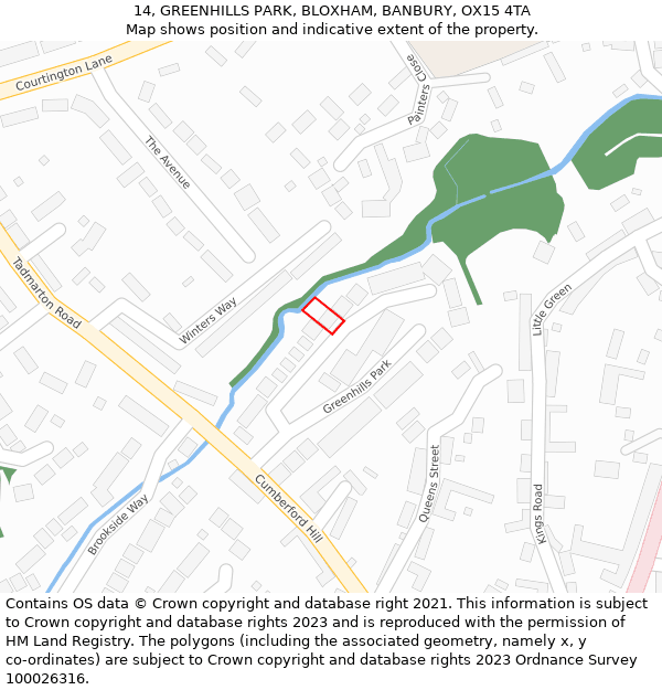 14, GREENHILLS PARK, BLOXHAM, BANBURY, OX15 4TA: Location map and indicative extent of plot