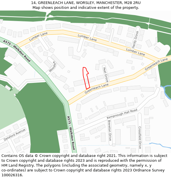 14, GREENLEACH LANE, WORSLEY, MANCHESTER, M28 2RU: Location map and indicative extent of plot