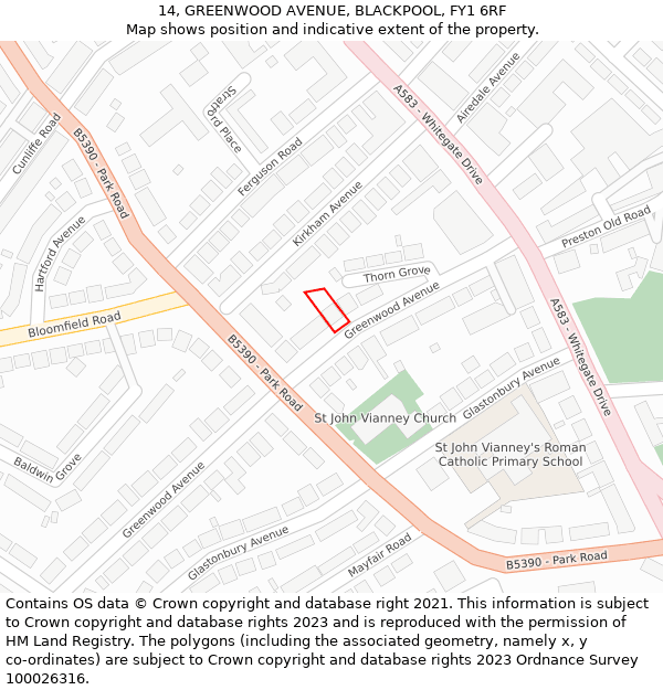 14, GREENWOOD AVENUE, BLACKPOOL, FY1 6RF: Location map and indicative extent of plot