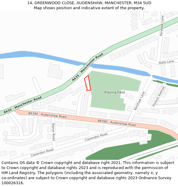 14, GREENWOOD CLOSE, AUDENSHAW, MANCHESTER, M34 5UD: Location map and indicative extent of plot