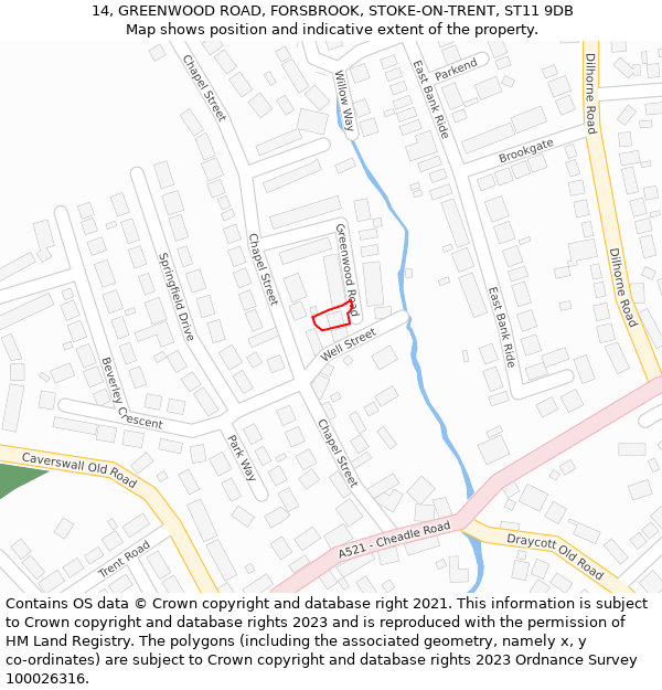 14, GREENWOOD ROAD, FORSBROOK, STOKE-ON-TRENT, ST11 9DB: Location map and indicative extent of plot