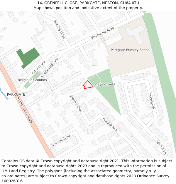 14, GRENFELL CLOSE, PARKGATE, NESTON, CH64 6TU: Location map and indicative extent of plot