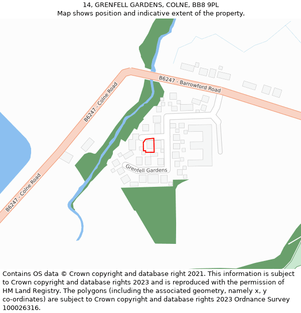 14, GRENFELL GARDENS, COLNE, BB8 9PL: Location map and indicative extent of plot