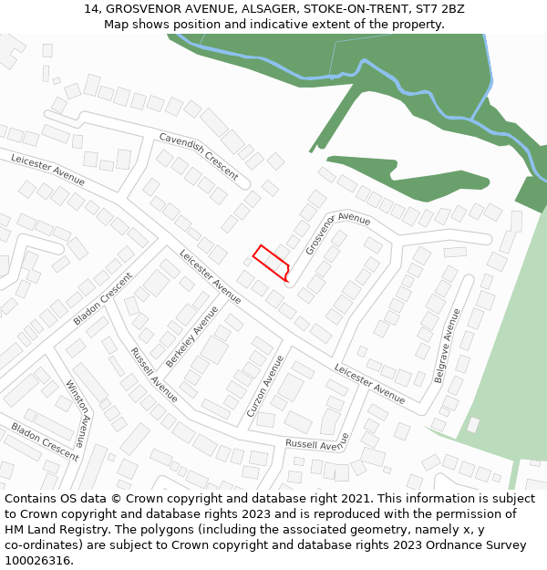 14, GROSVENOR AVENUE, ALSAGER, STOKE-ON-TRENT, ST7 2BZ: Location map and indicative extent of plot