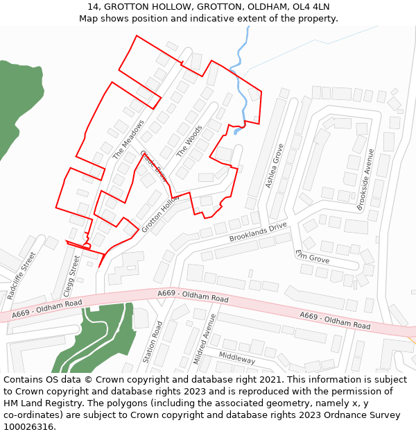14, GROTTON HOLLOW, GROTTON, OLDHAM, OL4 4LN: Location map and indicative extent of plot