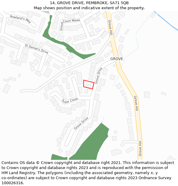 14, GROVE DRIVE, PEMBROKE, SA71 5QB: Location map and indicative extent of plot