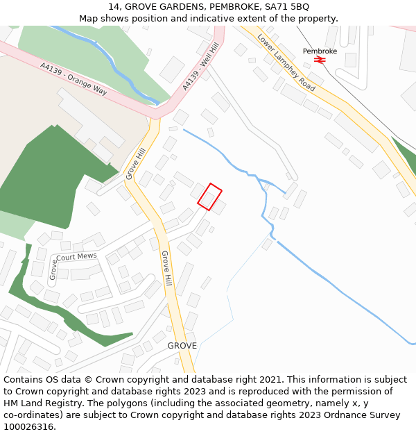 14, GROVE GARDENS, PEMBROKE, SA71 5BQ: Location map and indicative extent of plot