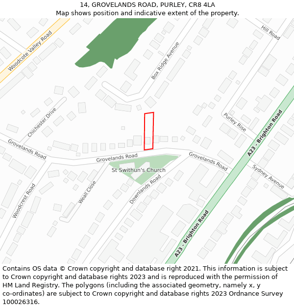 14, GROVELANDS ROAD, PURLEY, CR8 4LA: Location map and indicative extent of plot