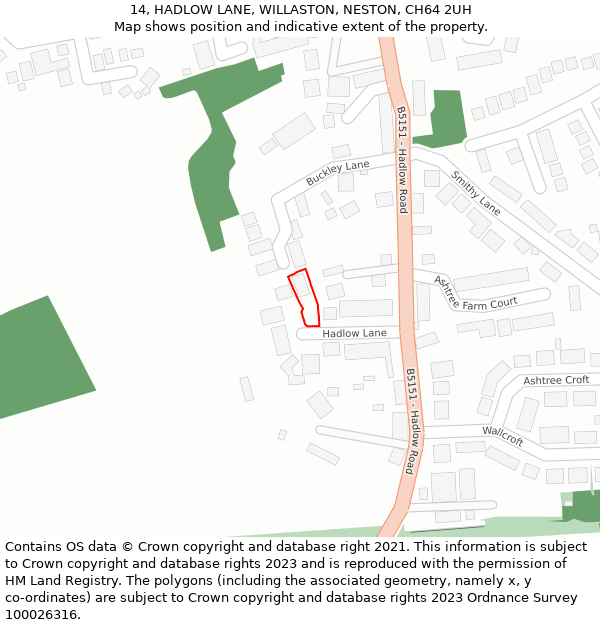 14, HADLOW LANE, WILLASTON, NESTON, CH64 2UH: Location map and indicative extent of plot