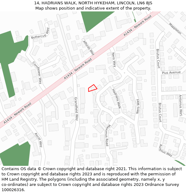 14, HADRIANS WALK, NORTH HYKEHAM, LINCOLN, LN6 8JS: Location map and indicative extent of plot