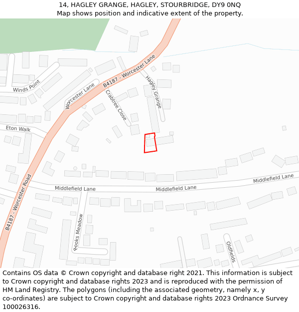 14, HAGLEY GRANGE, HAGLEY, STOURBRIDGE, DY9 0NQ: Location map and indicative extent of plot