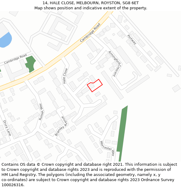 14, HALE CLOSE, MELBOURN, ROYSTON, SG8 6ET: Location map and indicative extent of plot