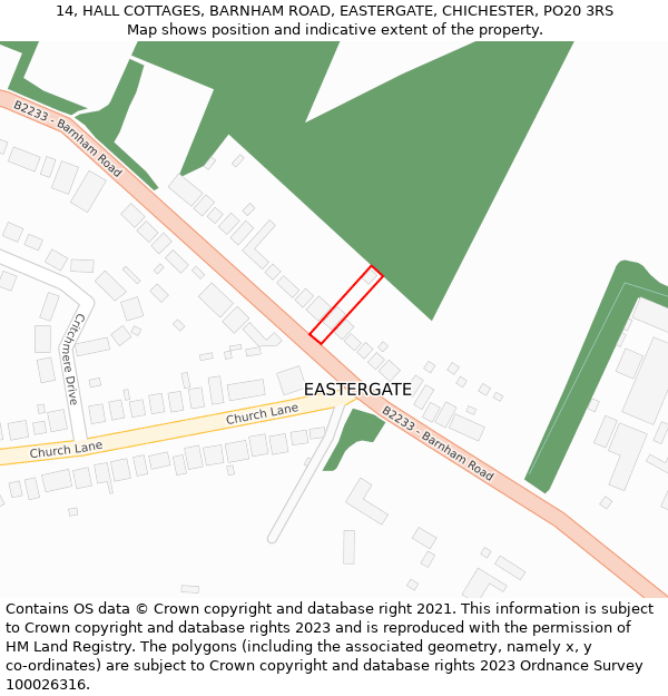 14, HALL COTTAGES, BARNHAM ROAD, EASTERGATE, CHICHESTER, PO20 3RS: Location map and indicative extent of plot