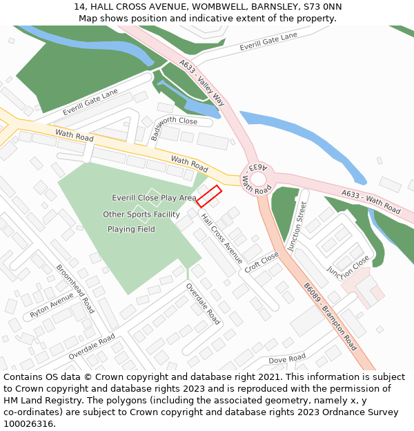 14, HALL CROSS AVENUE, WOMBWELL, BARNSLEY, S73 0NN: Location map and indicative extent of plot