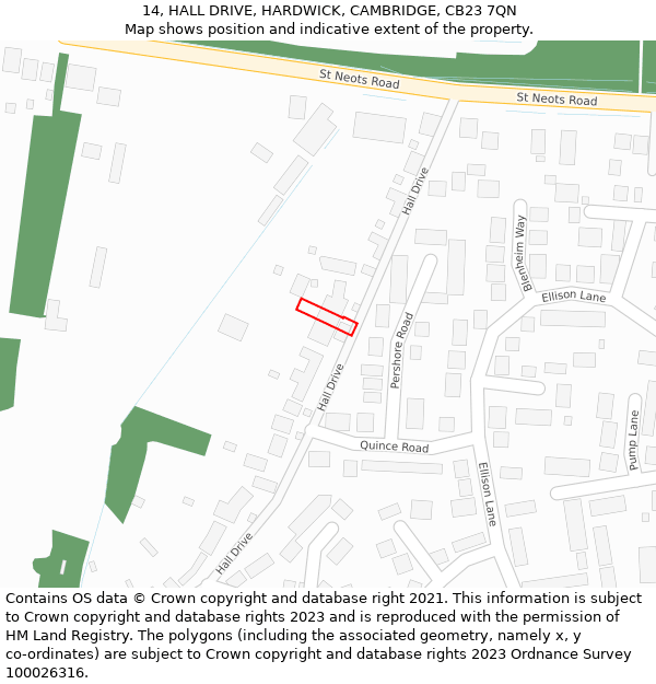 14, HALL DRIVE, HARDWICK, CAMBRIDGE, CB23 7QN: Location map and indicative extent of plot