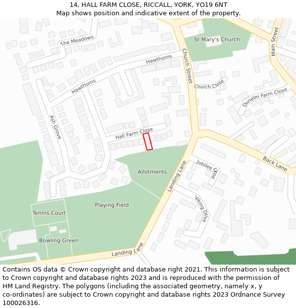 14, HALL FARM CLOSE, RICCALL, YORK, YO19 6NT: Location map and indicative extent of plot