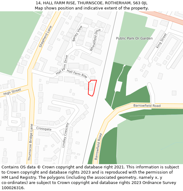 14, HALL FARM RISE, THURNSCOE, ROTHERHAM, S63 0JL: Location map and indicative extent of plot