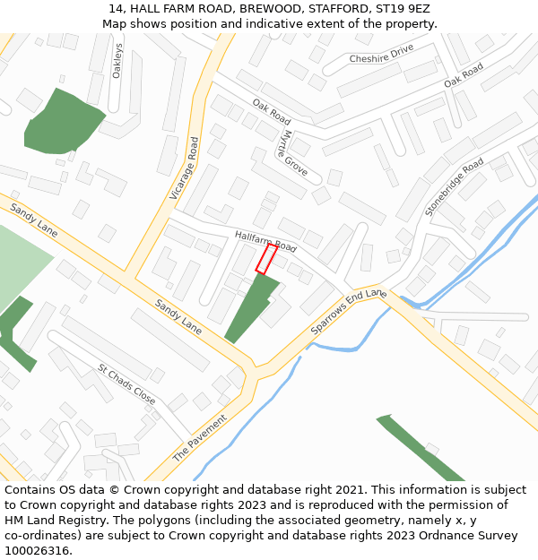 14, HALL FARM ROAD, BREWOOD, STAFFORD, ST19 9EZ: Location map and indicative extent of plot