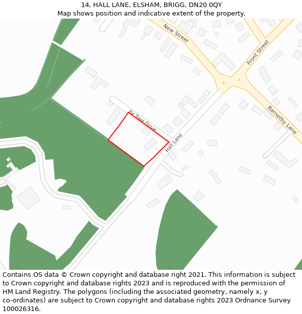 14, HALL LANE, ELSHAM, BRIGG, DN20 0QY: Location map and indicative extent of plot