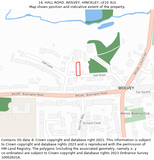 14, HALL ROAD, WOLVEY, HINCKLEY, LE10 3LG: Location map and indicative extent of plot