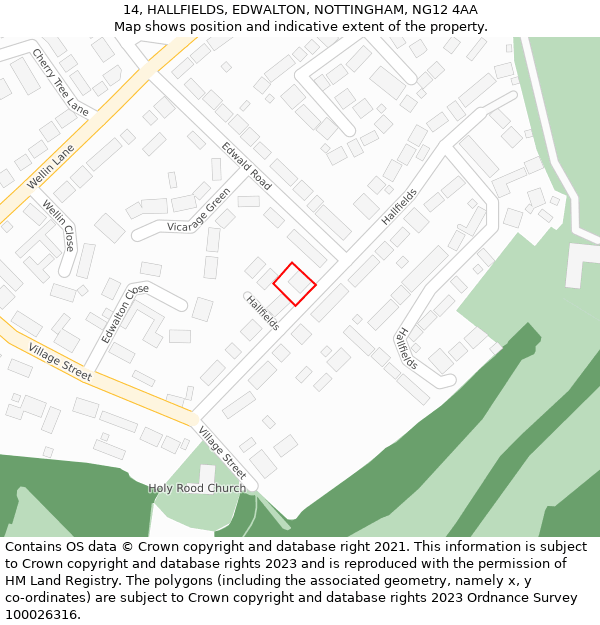 14, HALLFIELDS, EDWALTON, NOTTINGHAM, NG12 4AA: Location map and indicative extent of plot