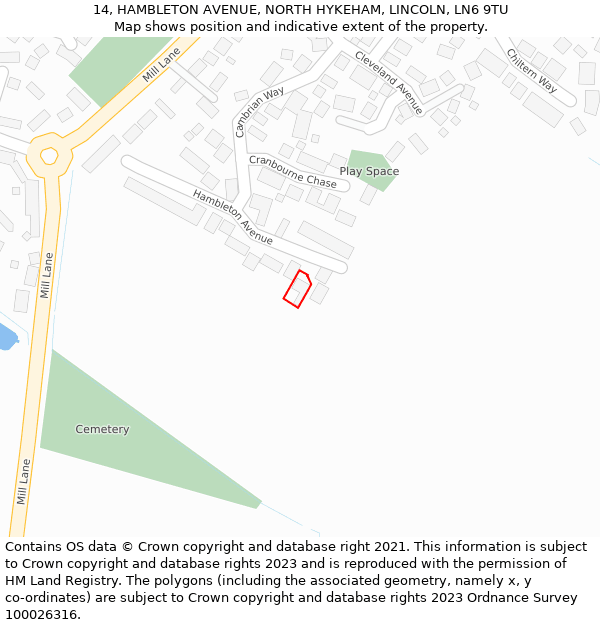 14, HAMBLETON AVENUE, NORTH HYKEHAM, LINCOLN, LN6 9TU: Location map and indicative extent of plot