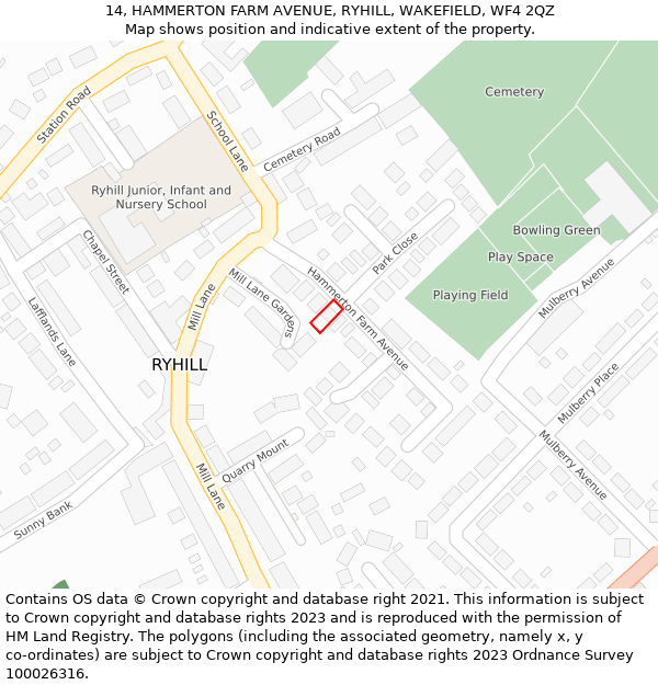 14, HAMMERTON FARM AVENUE, RYHILL, WAKEFIELD, WF4 2QZ: Location map and indicative extent of plot