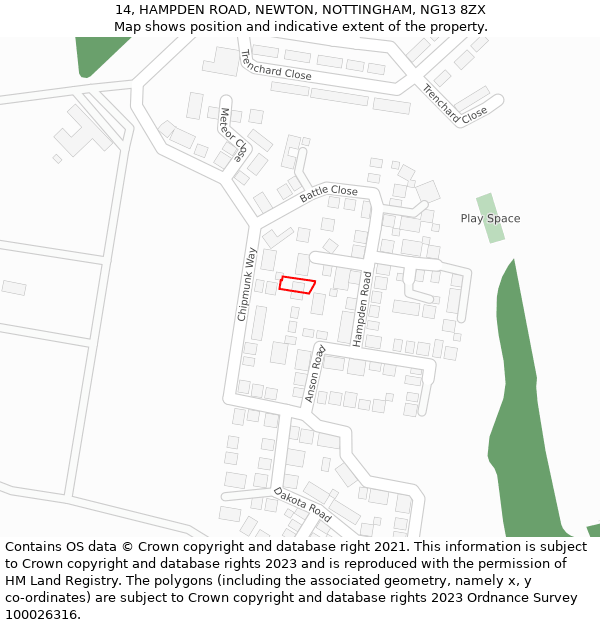 14, HAMPDEN ROAD, NEWTON, NOTTINGHAM, NG13 8ZX: Location map and indicative extent of plot