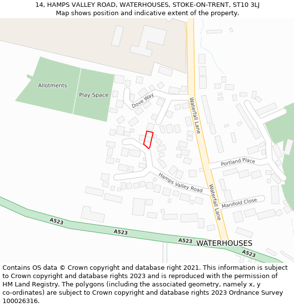 14, HAMPS VALLEY ROAD, WATERHOUSES, STOKE-ON-TRENT, ST10 3LJ: Location map and indicative extent of plot