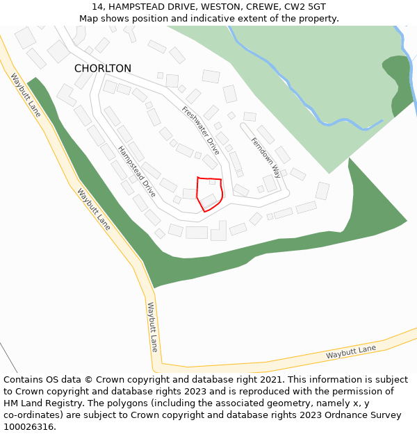 14, HAMPSTEAD DRIVE, WESTON, CREWE, CW2 5GT: Location map and indicative extent of plot