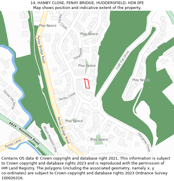 14, HANBY CLOSE, FENAY BRIDGE, HUDDERSFIELD, HD8 0FE: Location map and indicative extent of plot