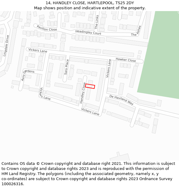 14, HANDLEY CLOSE, HARTLEPOOL, TS25 2DY: Location map and indicative extent of plot