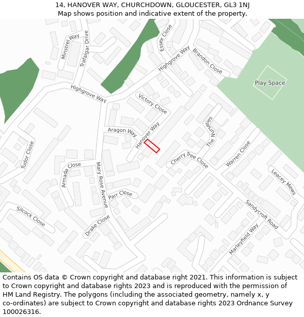 14, HANOVER WAY, CHURCHDOWN, GLOUCESTER, GL3 1NJ: Location map and indicative extent of plot