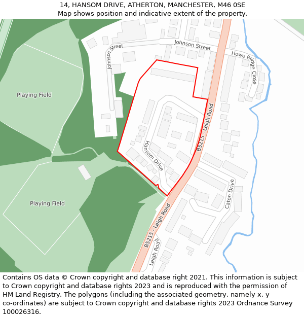 14, HANSOM DRIVE, ATHERTON, MANCHESTER, M46 0SE: Location map and indicative extent of plot