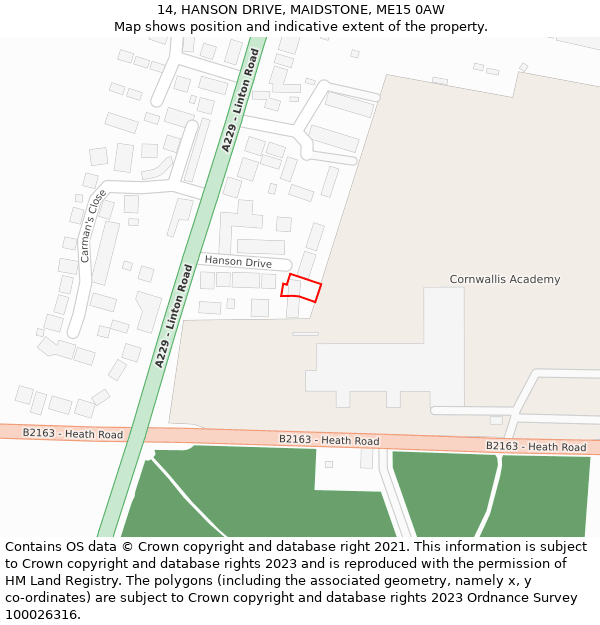 14, HANSON DRIVE, MAIDSTONE, ME15 0AW: Location map and indicative extent of plot