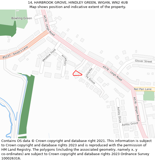 14, HARBROOK GROVE, HINDLEY GREEN, WIGAN, WN2 4UB: Location map and indicative extent of plot