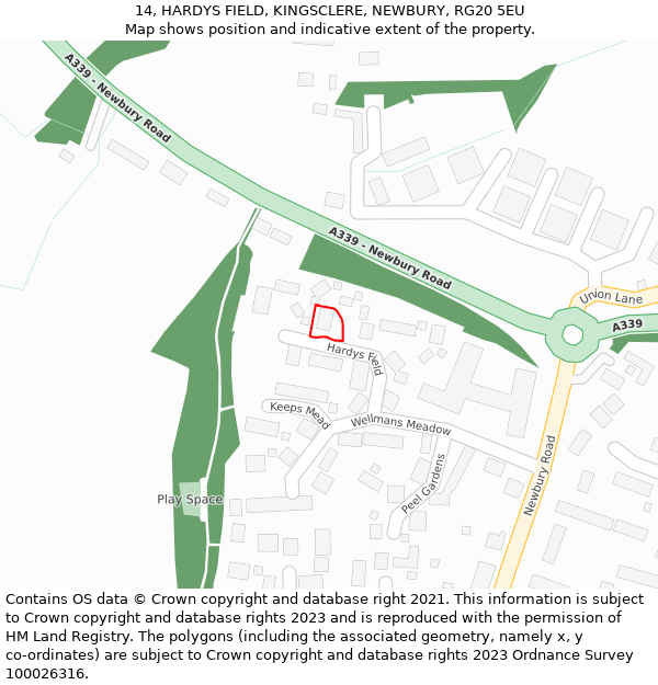 14, HARDYS FIELD, KINGSCLERE, NEWBURY, RG20 5EU: Location map and indicative extent of plot